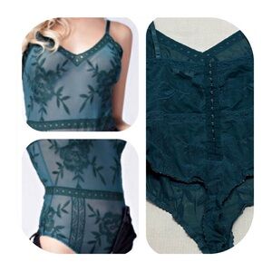 Honey Bum S green see thru lace lingerie bodysuit